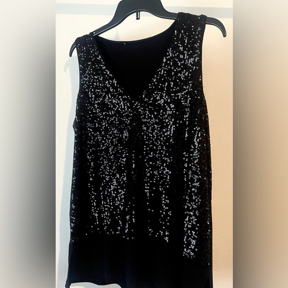Michael Kors Black Sequin Sleeveless V-neck, Sz XL